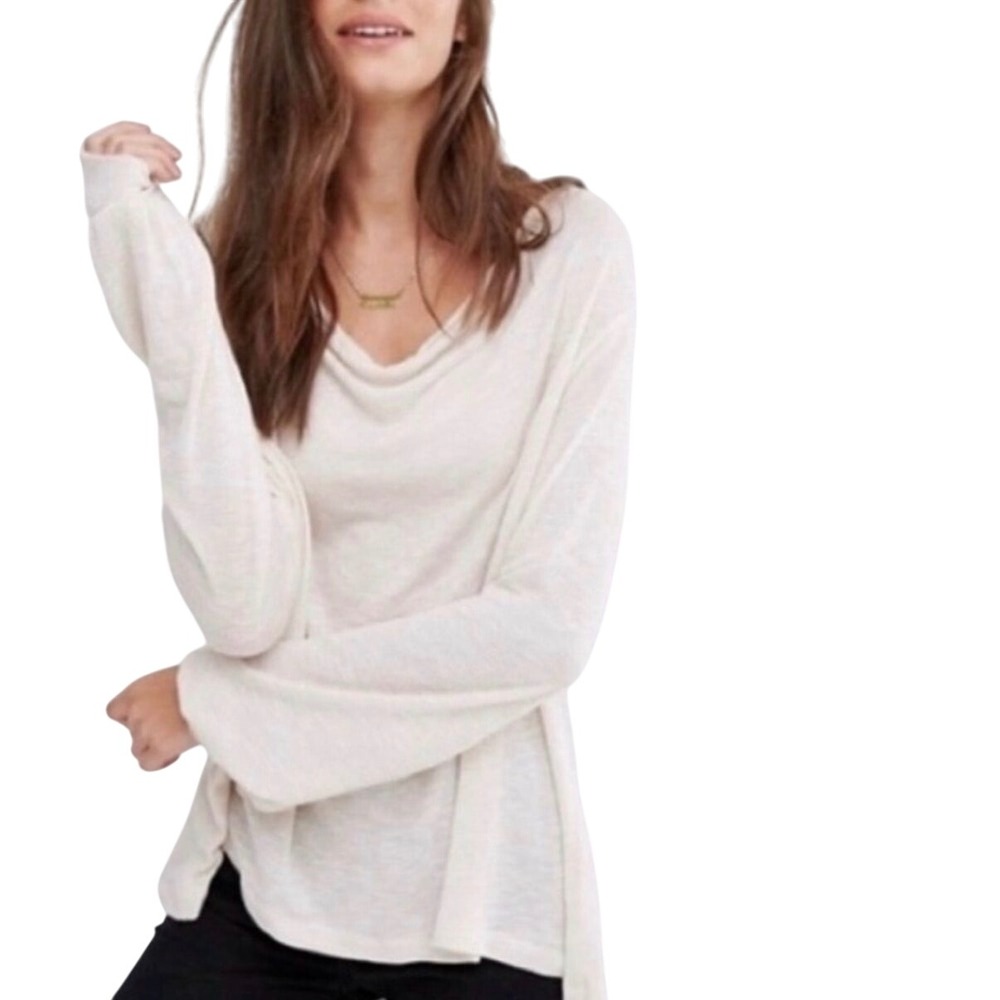 Free People Palmer Shimmer Striped Knit Top Women's Large Ivory‎ Gold Boho Y2K